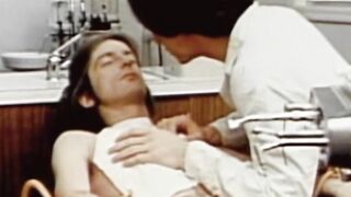 Sexy retro masturbation and dildo drilling at dentist office