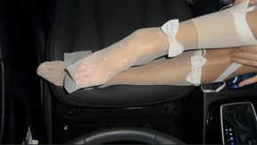 POV: running late… changing stockings and heels in my car before driving (pedal pumping)