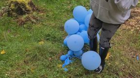 Balloon stomping in the forest