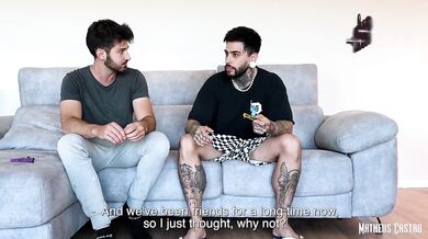 French Brunette Tattooed Morena Lets Two Hung Dudes Double Penetrate Her Big Ass Gushing