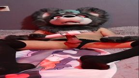 Furry girl with a fursuit gives a happy ending with magic wands