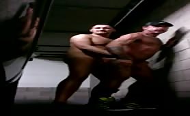 Raw naked fuck in a public parking garage