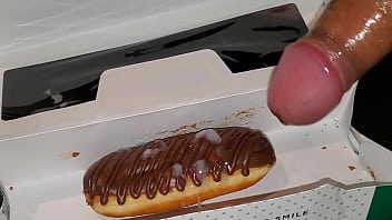 Cumming my frosting on my Krispy Kream pastry.