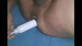 Egyptian gay play in anal with lubricating gel bottle