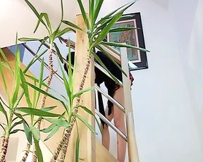 Sexy French sluts rides dick on the stairs