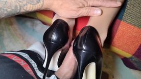 Fucked and cum on feet and stiletto heels before work
