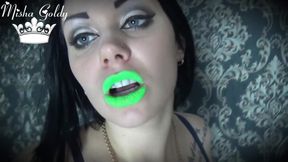 Neon green lipstick slave worship
