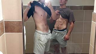 Getting horny young tall skinny white college twink jerking my dick and unloading a load from my massive balls