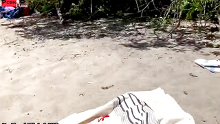Public Beach Threesome - Double Creamped Blonde MILF with Big Dick Friends Fucks Husband's Friend!