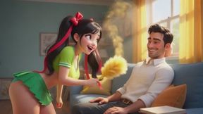 Hot Passionate Chores in the Colorful Barrio Cleaning Becomes Pure Steamy Desire and Pleasure AI generated