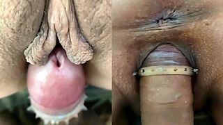 Slowly fucking my stepmom's hairy pussy. Homemade porn. She has a tight and wet butterfly pussy