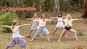 Aussie lesbians teach naked yoga in the bush