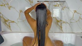 Long hair washing, bathtub fetish