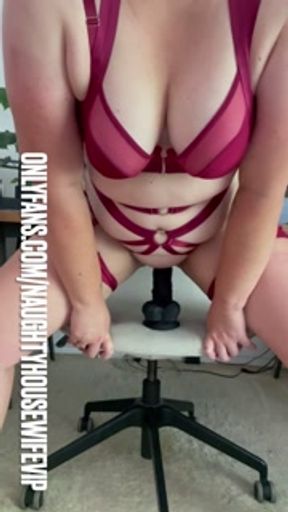 SLUTTY housewife sneaks into husbands OFFICE to ride BBC DILDO and SPANK herself