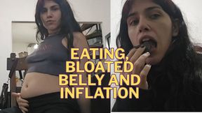 Drinking juice and eating then showing bloated belly standing up and dancing, and sitting down doing belly inflation . Burps too