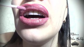 Pink-golden lip gloss fetish & worship
