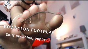 POV nylon footplay Sniff my soles, puppy 720p