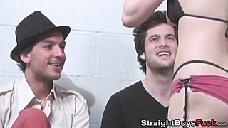 Young studs seduced by cute babe and jerking off big cocks