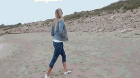 Walking on the sea in new adidas sneakers and pink socks AVI(1280x720)FHD