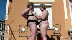 Fat Mature Lesbians Alma and Fatyme caught Masturbating Outdoors on Vacation