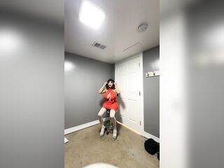 Hawt trans CD in hawt red suit biggest breasts large penis