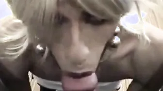 Sissy crossdresser talks dirty while giving a blowjob