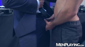 Suited host Antonio Miracle submits to Robbie Rojos deep drilling