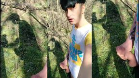 Twink and His Shadow on a Sunny Day - Outdoor Jerk off - Thick Cock