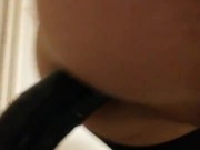 Femboy plays with her sexmachine and big black dildo