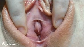 Wet pussy girl emits a lot of juice after Masturbation close up