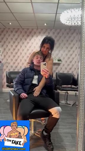 BBW Scouse MILF sucks and fucks son friend in her hair salon