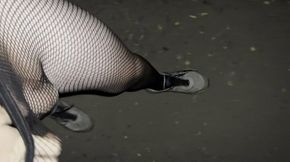 Night walking in pantyhose close road teen boy flash 2