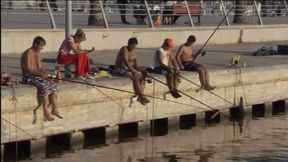 Two blondes have hard sex on the bridge of a yacht