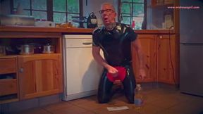 Mistress April dominates submissive with big tits and caning