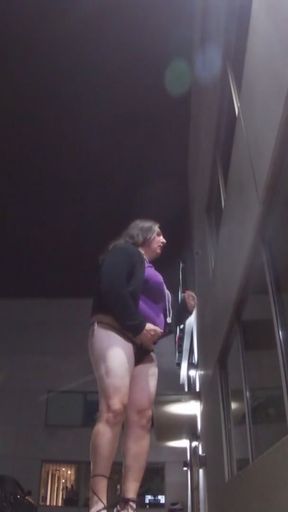 Horny Older sissy CD outdoors for a wanking and a cum !   Clip 1