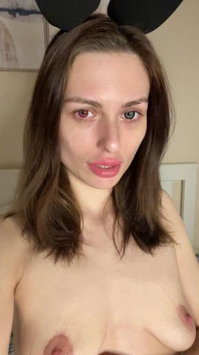 Bunny Ears Tease - Nude Breast Caress!