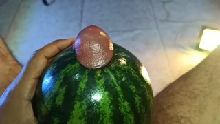 Come and cum while you watch me masturbate and cum while fucking this watermelon