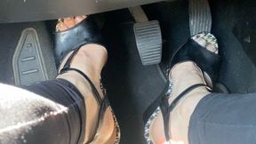 PEDALPUMPING IN BLACK SANDALS DIRTY FEET DIRTY CAR, PEDAL BRAKE