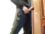Handjob From Hot Amateur Guy With Big Cock, Shoots At The Door