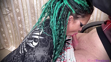 Sexy Goth with Dreadlocks got down On Her Knees and Swallowed my Cock twice with her Mouth Deep