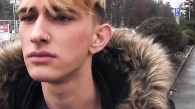 Skinny Euro twink picked up outdoors to give a blowjob