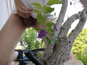 Watch me jerking off outdoors while hiding behind a tree