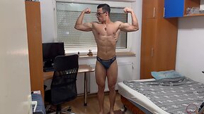 Ripped romanian hunk shows off muscles and uncut dick in nude muscle worship session muscle worship