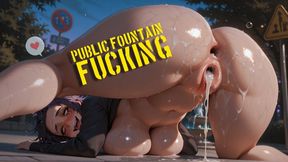 PUBLIC FOUNTAIN FUCKING! Cybernetic MILF Gets Railed & Creampied in the Streets!