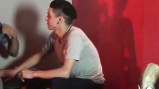 Twink got caught by daddy while wanking and barebacks him
