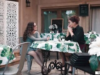 Breasty tranny Emma Rose fucks her college gf in public cafe