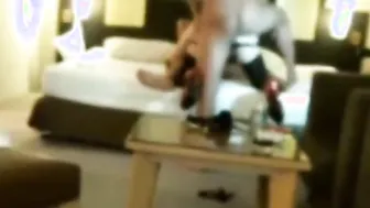 Amateur crossdresser blowjob party with two guys in hotel