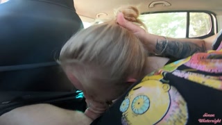Risky Car Blowjob During Taxi Ride