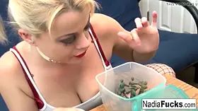 Sexy Nadia eats cereal filled with sexy soldiers