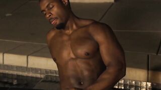 Hunky muscular black gay De Angelo Jackson jacks off